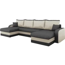 Divano letto angolare 5 posti 304cm contenitore grigio écru Assunta