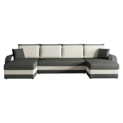 Divano letto angolare 5 posti 304cm contenitore grigio écru Assunta