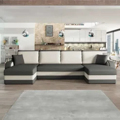 Divano letto angolare 5 posti 304cm contenitore grigio écru Assunta