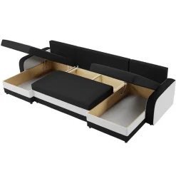 Divano letto angolare 5 posti 304cm contenitore nero ecru Assunta