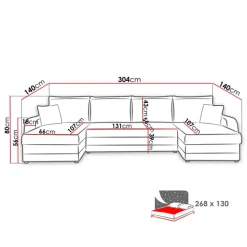 Divano letto angolare 5 posti 304cm contenitore nero ecru Assunta
