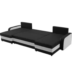 Divano letto angolare 5 posti 304cm contenitore nero ecru Assunta