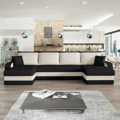 Divano letto angolare 5 posti 304cm contenitore nero ecru Assunta