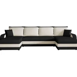 Divano letto angolare 5 posti 304cm contenitore nero ecru Assunta