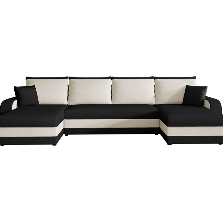 Divano letto angolare 5 posti 304cm contenitore nero ecru Assunta