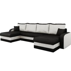 Divano letto angolare 5 posti 304cm contenitore nero ecru Assunta