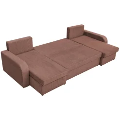 Divano letto angolare 5 posti 304cm con contenitore velluto a coste rosa Assunta