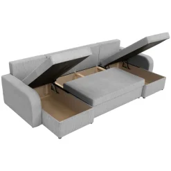 Divano letto angolare 5 posti 304cm con contenitore velluto a coste grigio Assunta