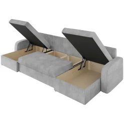 Divano letto angolare 5 posti 304cm con contenitore velluto a coste grigio Assunta