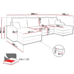 Divano letto angolare 5 posti 304cm con contenitore velluto a coste grigio Assunta