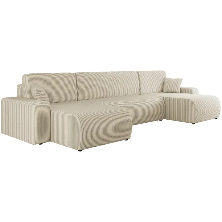 Divano letto angolare 5 posti 312x145cm con contenitore a coste beige Slurp