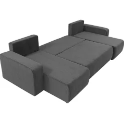 Divano letto angolare 5 posti 312x145cm con contenitore a coste antracite Slurp