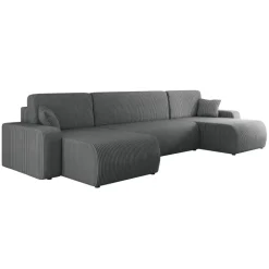 Divano letto angolare 5 posti 312x145cm con contenitore a coste antracite Slurp