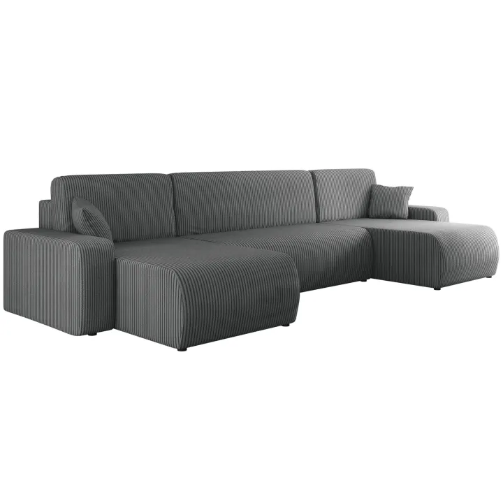 Divano letto angolare 5 posti 312x145cm con contenitore a coste antracite Slurp