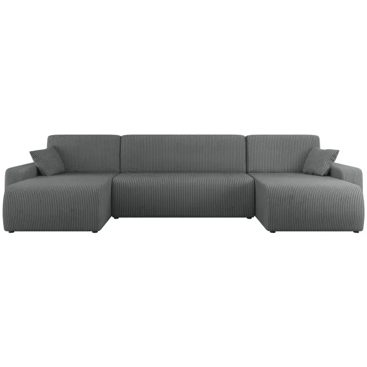 Divano letto angolare 5 posti 312x145cm con contenitore a coste antracite Slurp