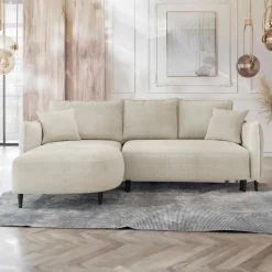 Divano letto angolare 3 posti 244x165cm tessuto beige Lollypop