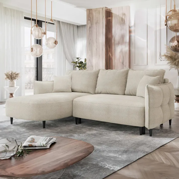 Divano letto angolare 3 posti 244x165cm tessuto beige Lollypop