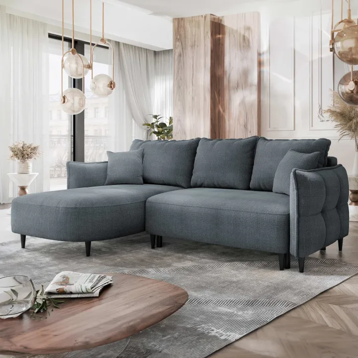 Divano letto angolare 3 posti 244x165cm tessuto grigio scuro Lollypop