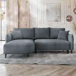 Divano letto angolare 3 posti 244x165cm tessuto grigio scuro Lollypop