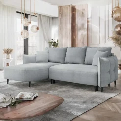 Divano letto angolare 3 posti 244x165cm tessuto grigio Lollypop