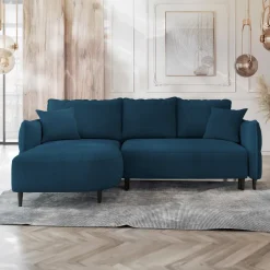 Divano letto angolare 3 posti 244x165cm tessuto blu Lollypop