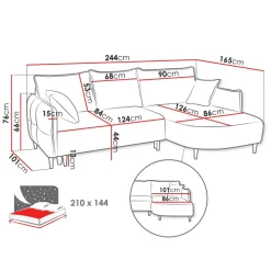 Divano letto angolare 3 posti 244x165cm tessuto blu Lollypop