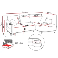 Divano letto angolare 3 posti 244x165cm tessuto grigio antracite Lollypop