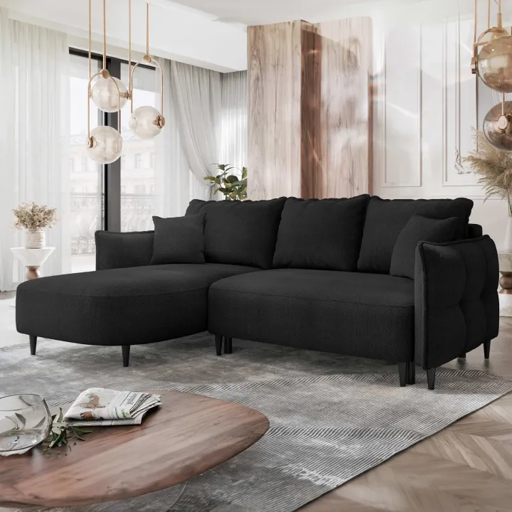 Divano letto angolare 3 posti 244x165cm tessuto grigio antracite Lollypop