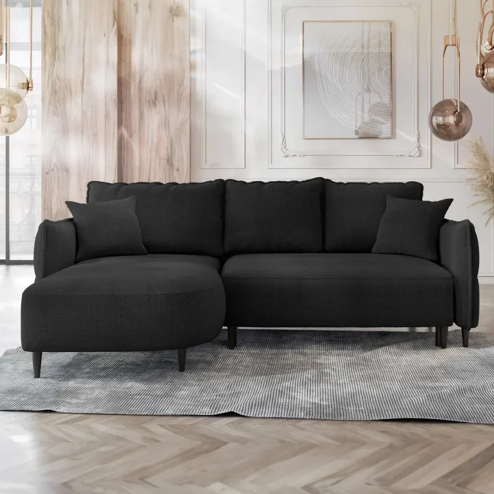 Divano letto angolare 3 posti 244x165cm tessuto grigio antracite Lollypop