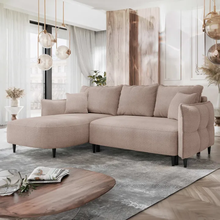 Divano letto angolare 3 posti 244x165cm tessuto rosa Lollypop