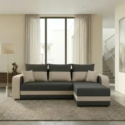 Divano letto angolare 3 posti 237x139cm reversibile grigio beige Ponza