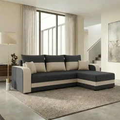 Divano letto angolare 3 posti 237x139cm reversibile grigio beige Ponza