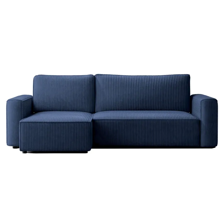 Divano letto angolare reversibile 243x142cm velluto a coste blu Ofelia