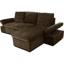 Divano letto angolare reversibile 260x148cm con vano contenitore tessuto marrone Arturo