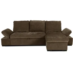 Divano letto angolare reversibile 260x148cm con vano contenitore tessuto marrone Arturo