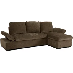 Divano letto angolare reversibile 260x148cm con vano contenitore tessuto marrone Arturo