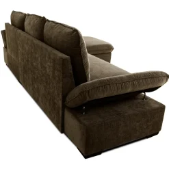Divano letto angolare reversibile 260x148cm con vano contenitore tessuto marrone Arturo