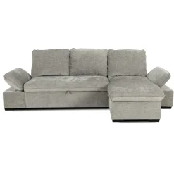 Divano letto angolare reversibile 260x148cm con vano contenitore tessuto grigio Arturo
