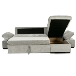 Divano letto angolare reversibile 260x148cm con vano contenitore tessuto grigio Arturo