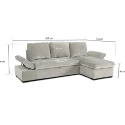 Divano letto angolare reversibile 260x148cm con vano contenitore tessuto grigio Arturo