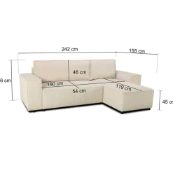 Divano letto angolare reversibile 242x155cm tessuto a coste beige Angels
