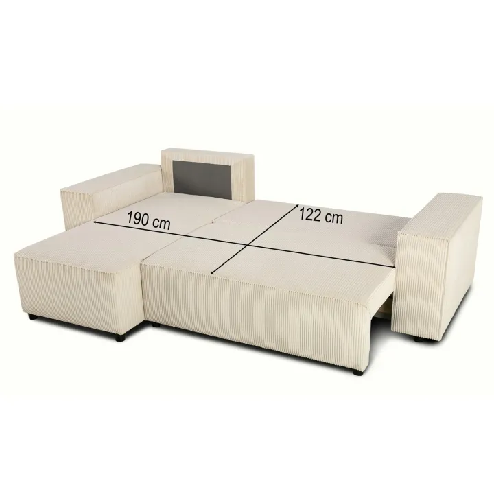 Divano letto angolare reversibile 242x155cm tessuto a coste beige Angels