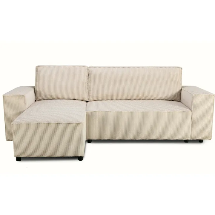 Divano letto angolare reversibile 242x155cm tessuto a coste beige Angels