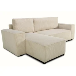 Divano letto angolare reversibile 242x155cm tessuto a coste beige Angels