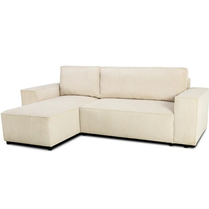 Divano letto angolare reversibile 242x155cm tessuto a coste beige Angels