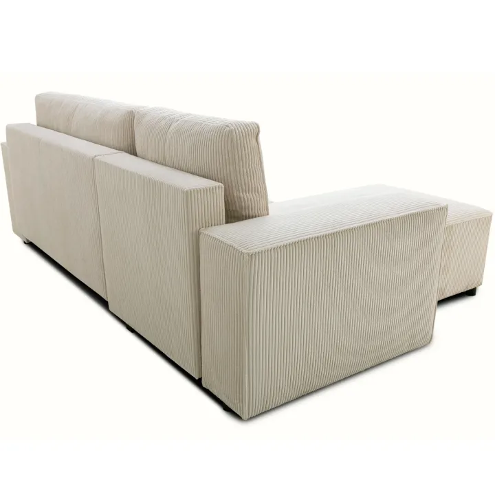 Divano letto angolare reversibile 242x155cm tessuto a coste beige Angels
