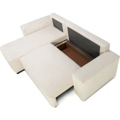 Divano letto angolare reversibile 242x155cm tessuto a coste beige Angels