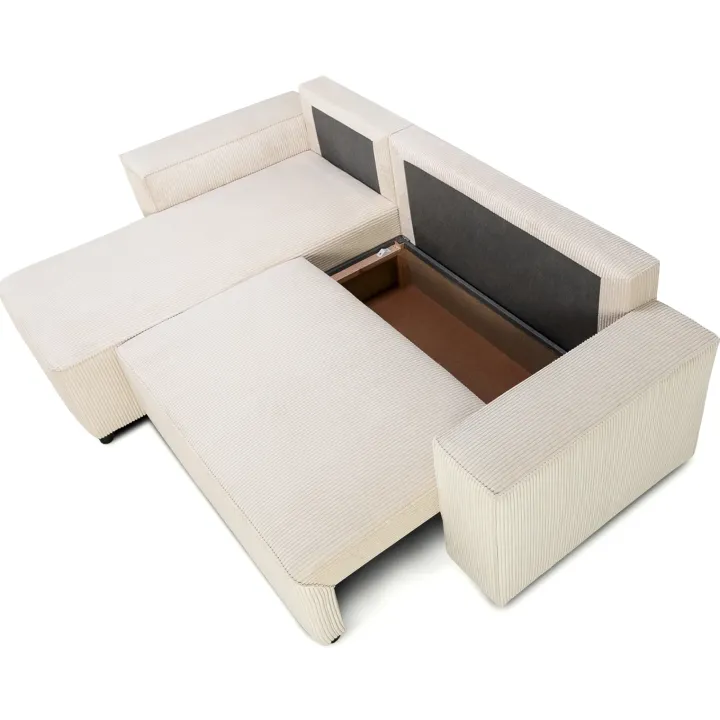 Divano letto angolare reversibile 242x155cm tessuto a coste beige Angels