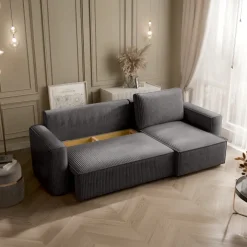 Divano letto angolare reversibile 243x142cm velluto a coste antracite Ofelia