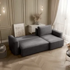 Divano letto angolare reversibile 243x142cm velluto a coste antracite Ofelia